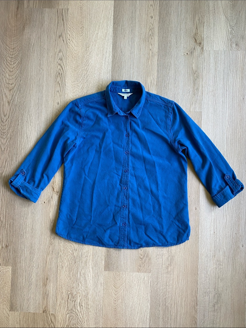Northern Reflections Natural Blue 100% Cotton Button Up Shirt Roll Tab Sleeve Sm